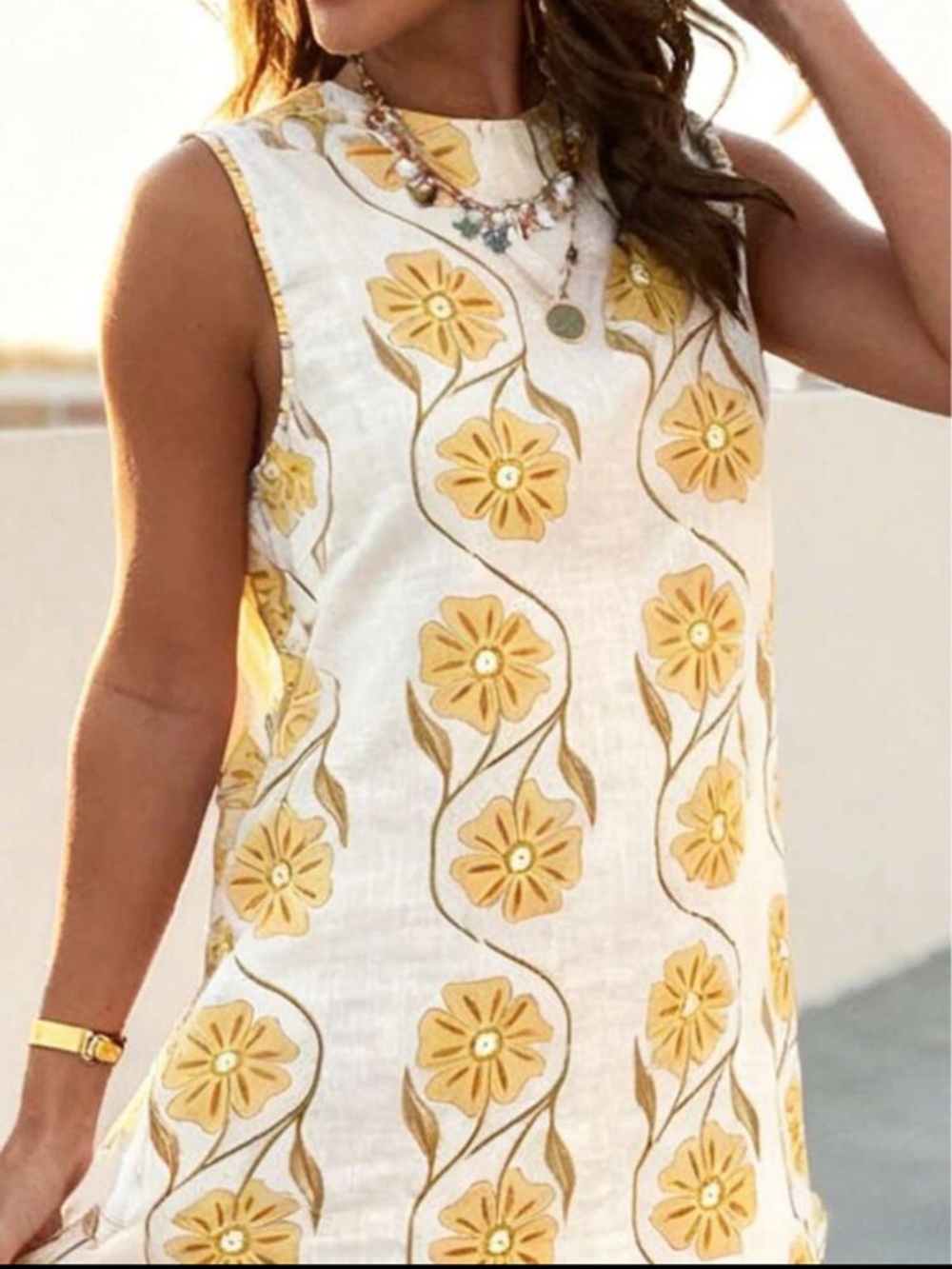 SHEIN White & Yellow Floral Sleeveless Mini Dress